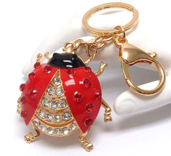 Crystal and epoxy deco lady bug key chain