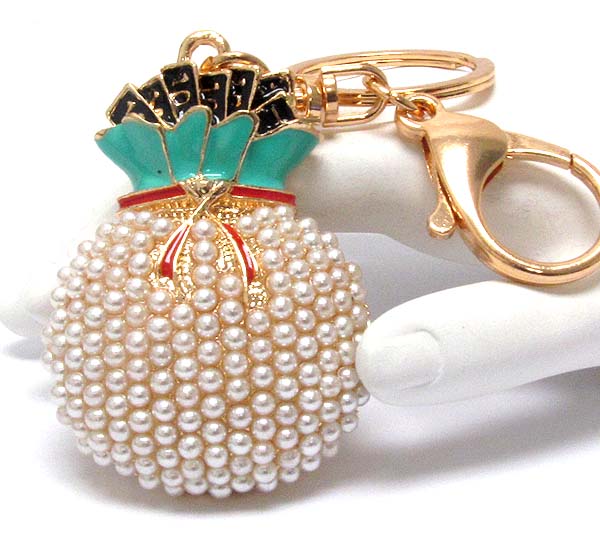 Pearl and epoxy deco money bag key chain