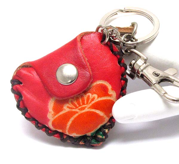 Leather heart coin bag key chain