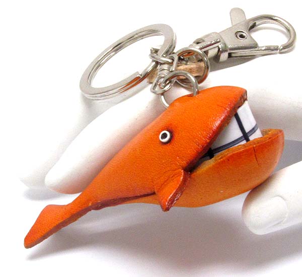 Leather whale key chain