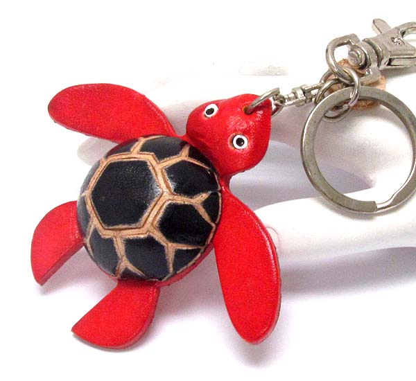 Leather sea turtle key chain