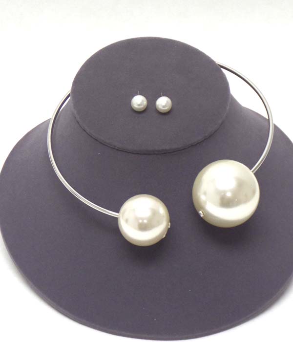 Pearl tip wire chocker necklace earring set