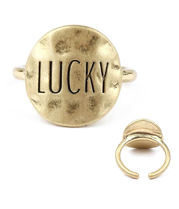 Handmade metal disk ring - lucky