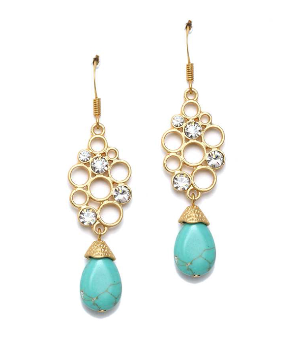 Crystal accent metal bubble and turquoise drop earring