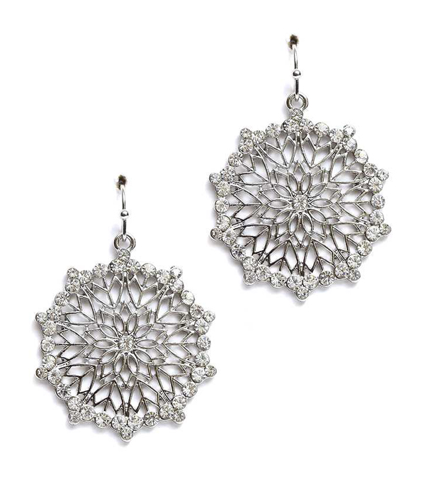 Center and edge crystal metal filigree earring