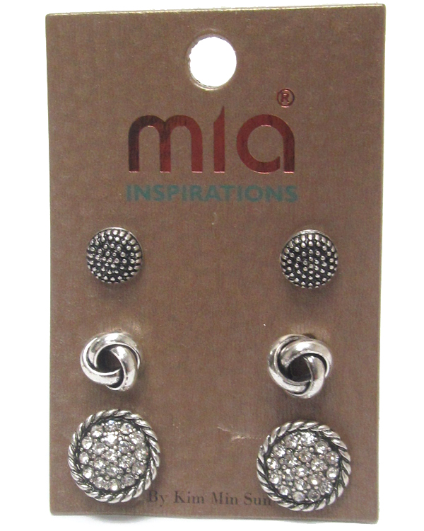 Metal filigree and crystal 3 pair earring set