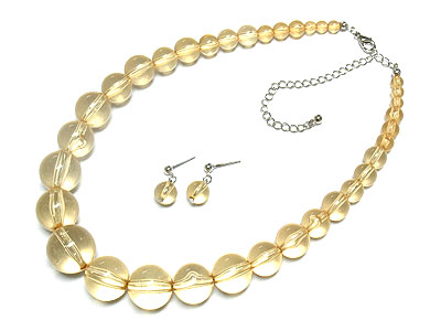 Lucite extra clear ball necklace and earring set - transparent fashion