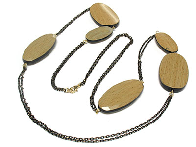 Multi large wood ovals link long necklace 