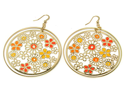 Hand pained flower pattern dual round earring  