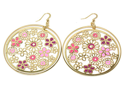 Hand pained flower pattern dual round earring