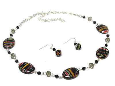 Glass marble and acryl bead necklace and earring set