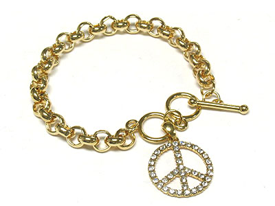 Crystal peace charm toggle bracelet