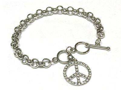 Crystal peace charm toggle bracelet