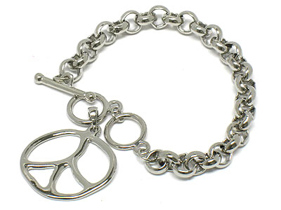 Pure metal peace toggle bracelet