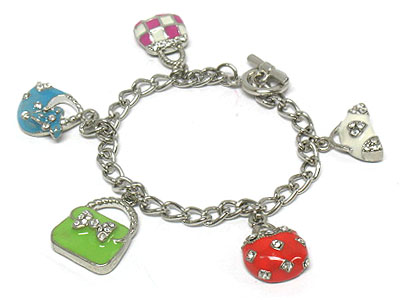 Pastel tone multi bag charms toggle bracelet