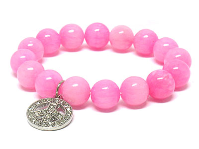 Pastel tone marble ball with crystal peace charm bracelet