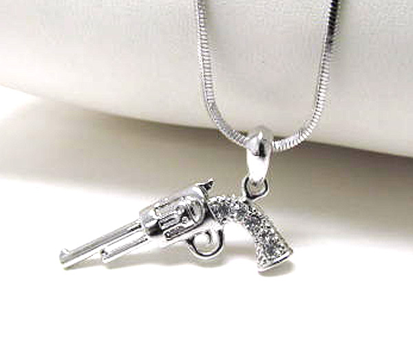 Made in korea whitegold plating crystal gun necklace