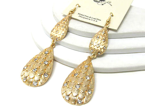 Multi crystal double tear drop design style patern drop earring