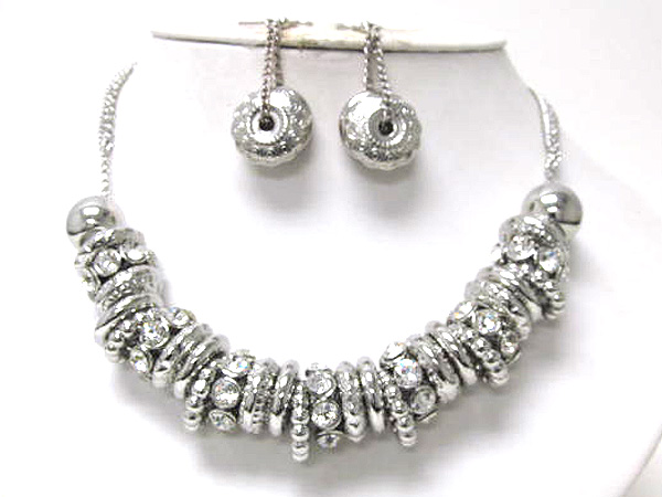 Crystal and multi mixed metal rings necklace earring set