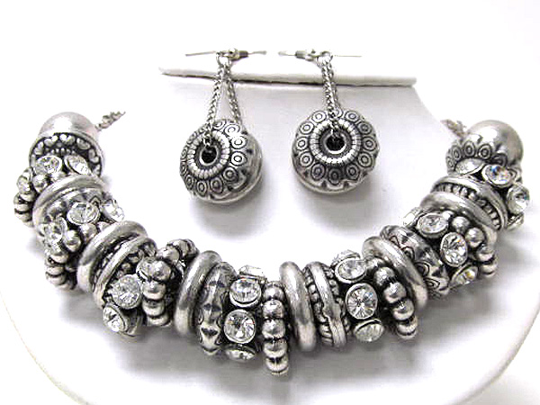 Crystal and multi mixed metal rings necklace earring set