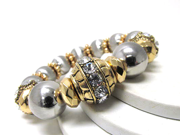 Crystal rondelle and metal multi  fashion balls stretch bracelet 