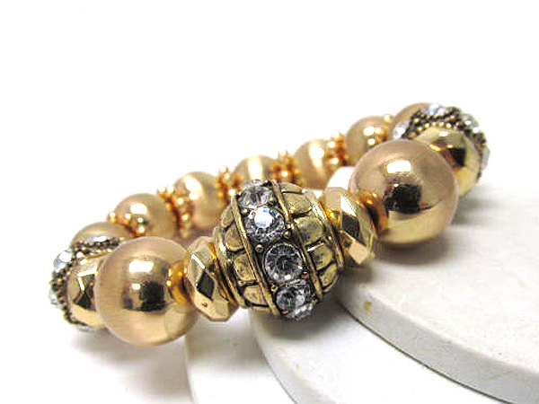 Crystal rondelle and metal multi  fashion balls stretch bracelet 