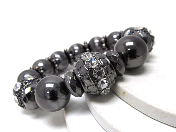 Crystal rondelle and metal multi  fashion balls stretch bracelet 