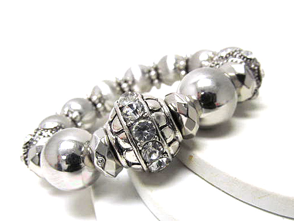 Crystal rondelle and metal multi  fashion balls stretch bracelet 