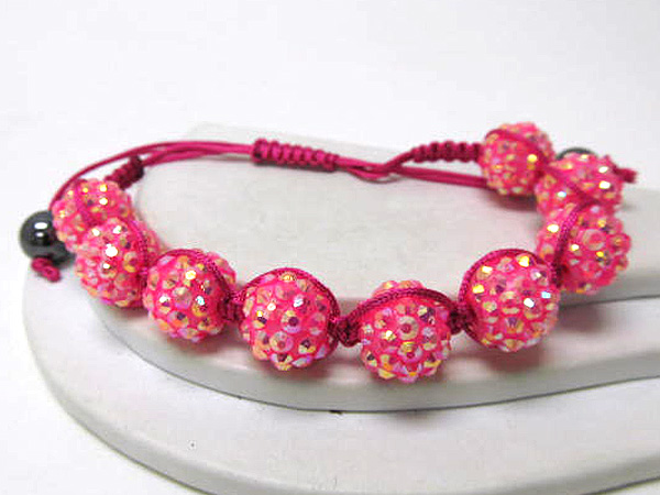 Crystal fire ball braided with cord basketball wives inspired stretch bracelet