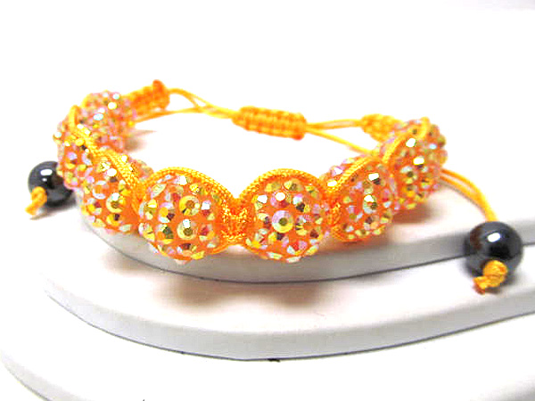 Crystal fire ball braided with cord basketball wives inspired stretch bracelet