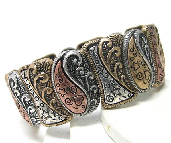 Art textured casting metal link stretch bracelet