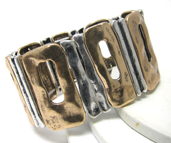 Pebble art textured casting metal link stretch bracelet