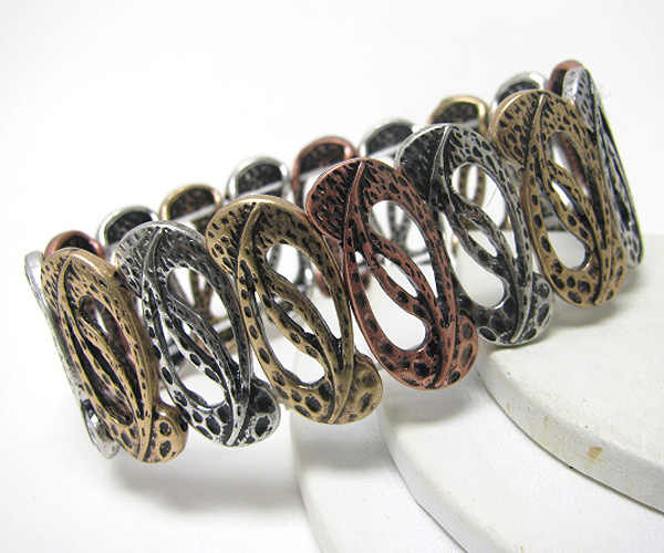 Art textured casting metal link stretch bracelet