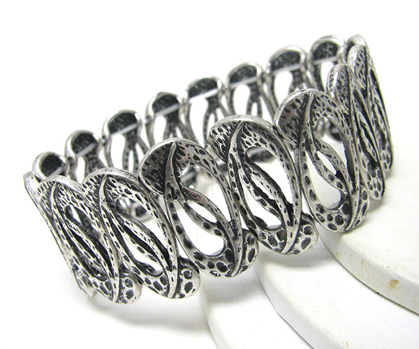 Art textured casting metal link stretch bracelet