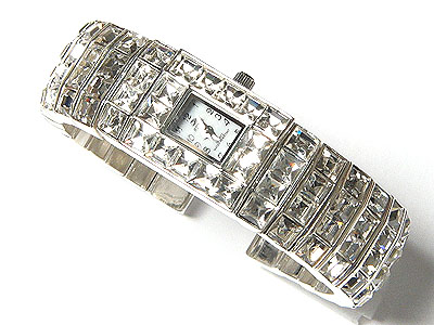 4 lines quality square crystal frame jewelry woman watch