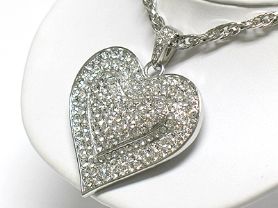 Extra large crystal heart pendant long necklace