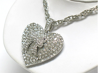 Extra large crystal heart pendant long necklace