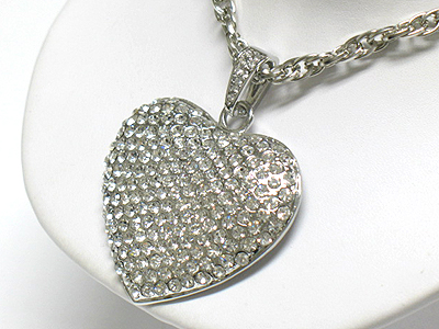 Extra large crystal puffy heart pendant long necklace