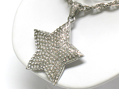 Extra large crystal puffy star pendant long necklace