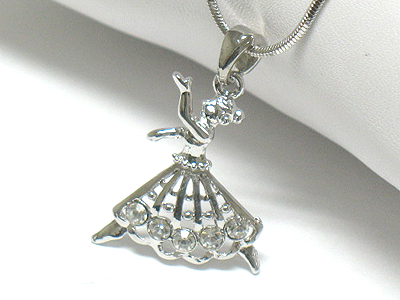 Made in korea whitegold plating crystal ballerina pendant necklace