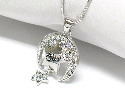 Made in korea whitegold plating crystal star crescent pendant necklace