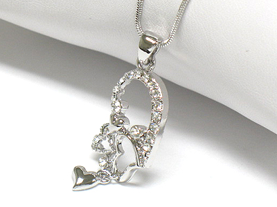 Made in korea whitegold plating crystal horse shoe and heart dangle pendant necklace