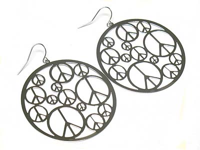 Peace mark pattern metal round earring