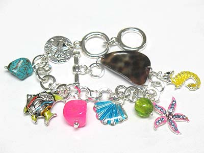 Colorful sea life theme charm toggle bracelet