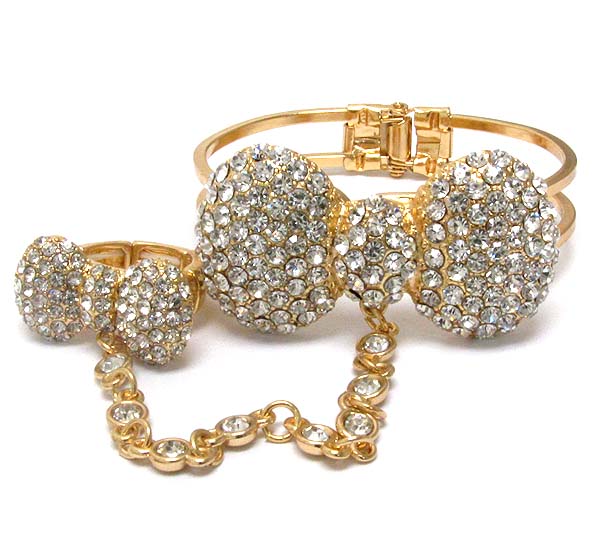 Crystal deco ribbon bracelet and ring set