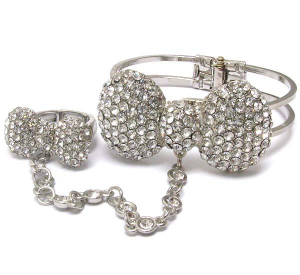 Crystal deco ribbon bracelet and ring set