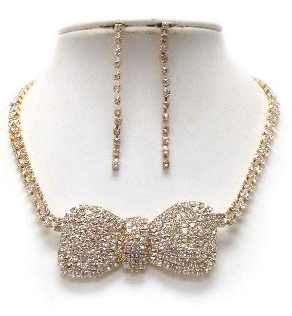 Crystal deco large ribbon pendant choker necklace earring set