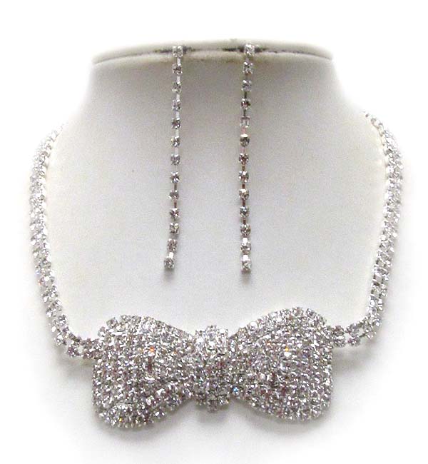 Crystal deco large ribbon pendant choker necklace earring set