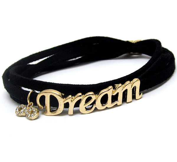 Crystal infinite accent dream message leatherette wrap bracelet