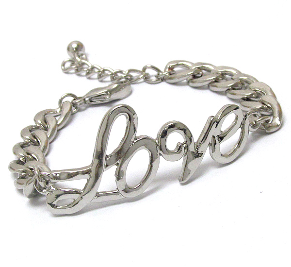 Hammered and curved love and thick metal chain bracelet